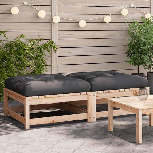 vidaXL Tuinvoetenbanken 2 st met kussens massief grenenhout, Tuin en Terras, Tuinsets en Loungesets, Nieuw, Verzenden