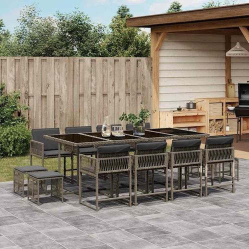 vidaXL 13-delige Tuinset met kussens poly rattan grijs, Tuin en Terras, Tuinsets en Loungesets, Tuinset, Nieuw, 2 zitplaatsen