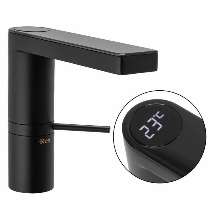 REA Laag model wastafelkraan - mat zwart - met temperatuu..., Doe-het-zelf en Verbouw, Sanitair, Nieuw, Ophalen of Verzenden