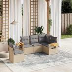 vidaXL 5-delige Loungeset met kussens poly rattan beige, Verzenden, Nieuw, Rotan, Loungeset