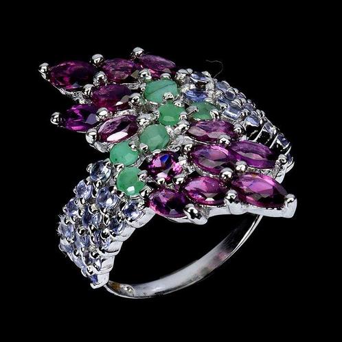 Zonder Minimumprijs - Ring Zilver Granaat - Smaragd -, Sieraden, Tassen en Uiterlijk, Ringen