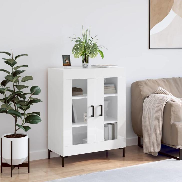 vidaXL Dressoir 69,5x34x90 cm bewerkt hout hoogglans wit, Huis en Inrichting, Kasten | Dressoirs, 25 tot 50 cm, Nieuw, 50 tot 100 cm