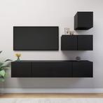 vidaXL 4-delige Tv-meubelset bewerkt hout zwart, Verzenden, Nieuw, Overige houtsoorten