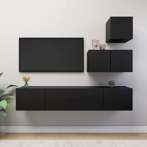 vidaXL 4-delige Tv-meubelset bewerkt hout zwart, Huis en Inrichting, Kasten | Televisiemeubels, Nieuw, Overige houtsoorten, Verzenden