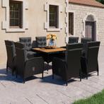 vidaXL 9-delige Tuinset poly rattan en acaciahout zwart, Nieuw, 8 zitplaatsen, Tuinset, Verzenden