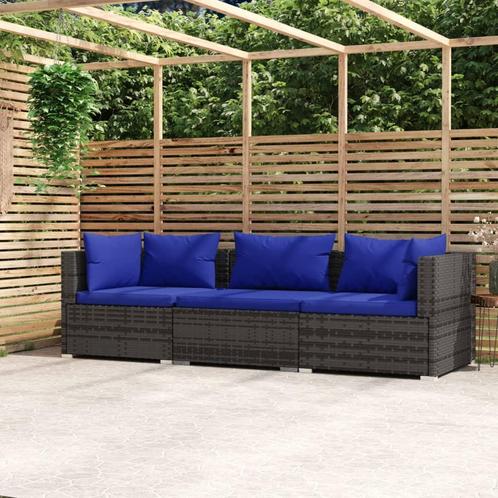 vidaXL Tuinbank 3-zits met kussens poly rattan grijs, Tuin en Terras, Tuinsets en Loungesets, Nieuw, Rotan, Verzenden