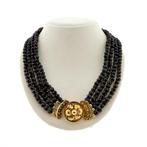Antieke granaat kralen collier met gouden sier slot | 47 cm, Gebruikt, Overige kleuren, Ophalen of Verzenden, Met edelsteen