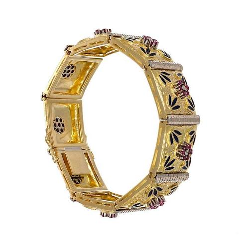 Armband - 18 karaat Geel goud - 1.58ct. tw. Robijn - Diamant, Sieraden, Tassen en Uiterlijk, Armbanden