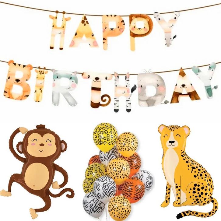 Ballonnen en slinger set Jungle Fun 19-delig, Hobby en Vrije tijd, Feestartikelen, Verjaardag, Nieuw, Versiering, Verzenden