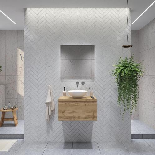 Badkamermeubelset Gliss Eros 80 cm Rustiek Eiken Met Waskom, Doe-het-zelf en Verbouw, Sanitair, Bad, Nieuw, Ophalen of Verzenden