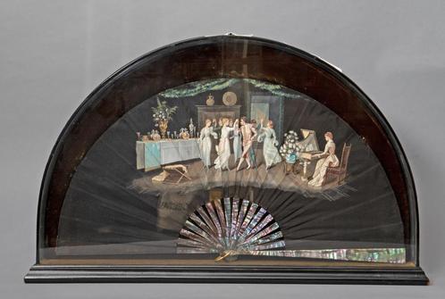 Een parelmoeren waaier met schildering, ca. 1900, Antiek en Kunst, Antiek | Woonaccessoires