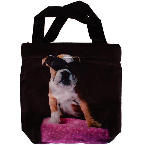 Schoudertasje/Handtasje zwart met Engelse Bulldog met bril -, Sieraden, Tassen en Uiterlijk, Tassen | Schoudertassen, Zwart, Nieuw