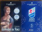 Italië. Coin Card 2019/2021 Leonardo Da Vinci + Cortina, Postzegels en Munten, Munten | Europa | Euromunten