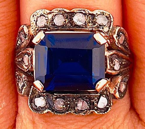 Zonder Minimumprijs - Ring - 9 kt. Roségoud, Zilver Saffier, Sieraden, Tassen en Uiterlijk, Ringen