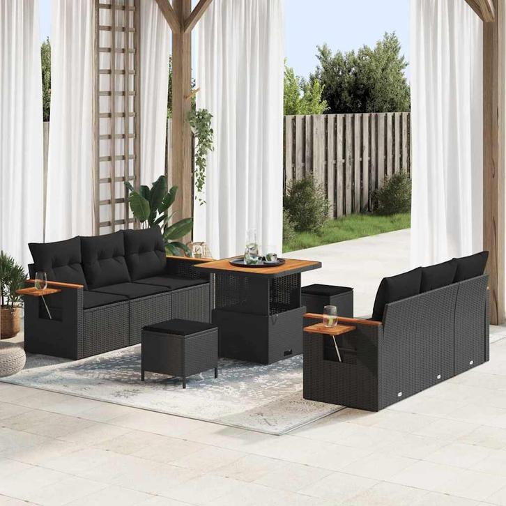vidaXL Tuin Sofa Set met kussen met opslag Zwart Poly riet, Tuin en Terras, Tuinsets en Loungesets, Nieuw, Rotan, Verzenden