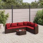 vidaXL 7-delige Loungeset met kussens poly rattan bruin, 6 zitplaatsen, Nieuw, Loungeset, Verzenden