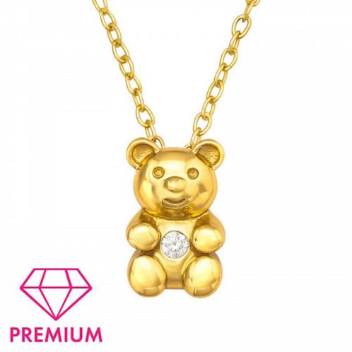 Ketting Beer - 925 Sterling zilver - Gold plated, Sieraden, Tassen en Uiterlijk, Kettingen, Goud, Nieuw, Met hanger, Met kristal