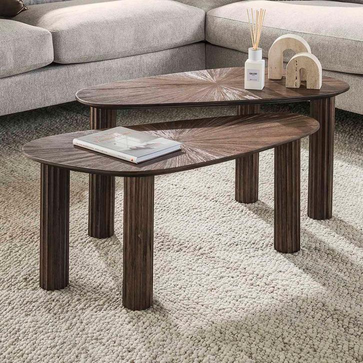 *WOONWINKEL* Salontafel Set Bruin Teakhout 2-delig, Huis en Inrichting, Tafels | Salontafels, Nieuw, Verzenden