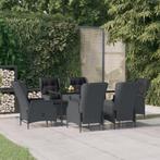 vidaXL 7-delige Tuinset poly rattan donkergrijs, 6 zitplaatsen, Nieuw, Tuinset, Verzenden