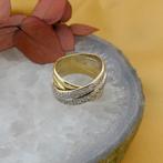 18 Krt. Bicolor gouden pavé ring met diamant | 0,33 ct., Gebruikt, Overige kleuren, Ophalen of Verzenden, 17 tot 18
