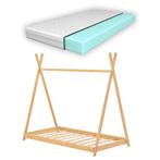 [en.casa] Kinderbed Vimpeli tipi met matras bamboe 70x140 cm, Huis en Inrichting, Slaapkamer | Bedden, Verzenden, Nieuw