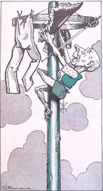 Spotprent met man aan de mast (lijst optie, Lithos), Antiek en Kunst, Kunst | Litho's en Zeefdrukken, Verzenden