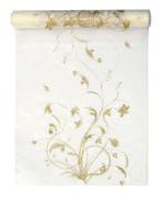 Vanille Creme Organza Stof Gouden Bloemen 36cm 9m, Verzenden, Nieuw