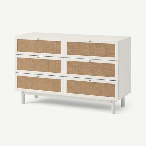 Pavia brede ladekast | rotan en whitewash eikeneffect | MADE, Huis en Inrichting, Kasten | Ladekasten, Nieuw, Verzenden