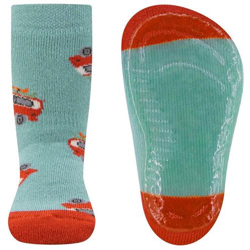 Antislipsok Ewers - Lichtblauw en Oranjebruin met Oldtimer C, Kinderen en Baby's, Babykleding | Schoentjes en Sokjes, Jongetje
