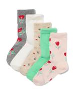 HEMA Sokken met katoen bloemen - 5 paar grijs, Verzenden, Nieuw