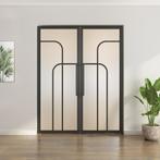 Dubbele stalen taatsdeur - Zwart - 4 Vlaks rond - Mat glas, Doe-het-zelf en Verbouw, Deuren en Horren, Minder dan 80 cm, Overige typen