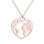Fako Bijoux® - Ketting - Wereldbol Hart - Wereldkaart - Rosé, Verzenden, Nieuw