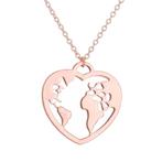 Fako Bijoux® - Ketting - Wereldbol Hart - Wereldkaart - Rosé, Nieuw, Verzenden