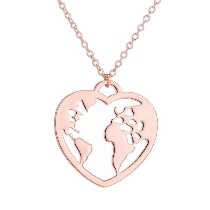 Fako Bijoux - Ketting - Wereldbol Hart - Wereldkaart - Rosé, Sieraden, Tassen en Uiterlijk, Kettingen, Verzenden