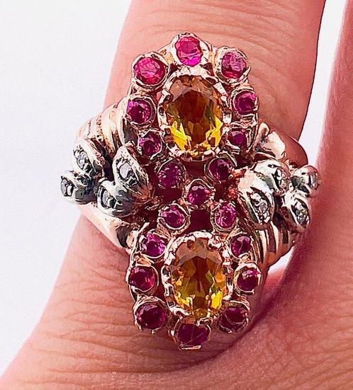 Zonder Minimumprijs - Ring - 9 kt. Roségoud, Zilver Robijn -, Sieraden, Tassen en Uiterlijk, Ringen