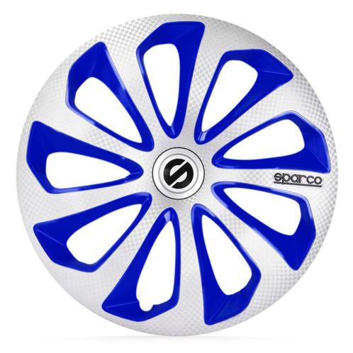 4-Delige Sparco Wieldoppen  Sicilia 15-inch zilver/blauw/car, Auto diversen, Wieldoppen, Verzenden
