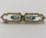 Broche - 14 karaat Geel goud - 1.14ct. tw. Smaragd - Diamant