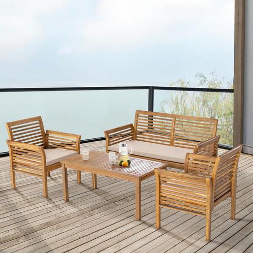 Tuinset Candela 4-delig houtkleurig en beige casa.pro, Tuin en Terras, Tuinsets en Loungesets, Nieuw, Verzenden