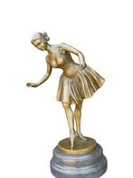 Beeld, Large Bronze Lady in Dress - 38 cm - Brons, Marmer, Antiek en Kunst