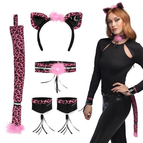 Set Pink Leopard Dames, Hobby en Vrije tijd, Feestartikelen, Nieuw, Ophalen of Verzenden