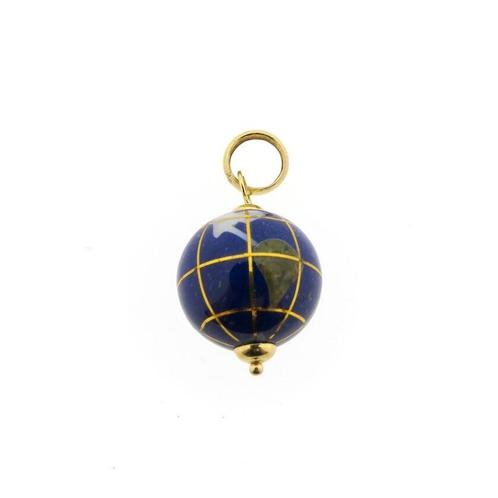 18 Krt. Gouden wereldbol hanger met emaille (parelmoer), Sieraden, Tassen en Uiterlijk, Bedels, Gebruikt, Overige merken, Goud