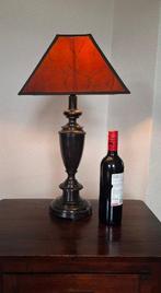 Tafellamp - Mahonielook metaal - xl lamp+lederlook kap