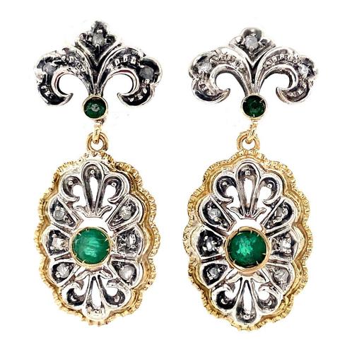 Gouden oorclips met roosdiamant en smaragd 18 krt/835, Sieraden, Tassen en Uiterlijk, Oorbellen, Nieuw, Ophalen of Verzenden