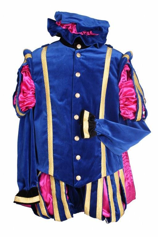 Piet Fluweel Met Cape Malaga Blauw-Roze - M, Diversen, Sinterklaas, Verzenden