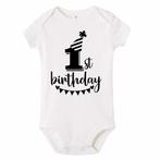 1e verjaardag romper First Birthday wit met zwarte opdruk, Kinderen en Baby's, Babykleding | Maat 80, Nieuw, Shirtje of Longsleeve