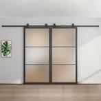 Dubbele stalen schuifdeur - 3 Vlaks - Mat glas *, Doe-het-zelf en Verbouw, Kozijnen en Schuifpuien, 75 tot 150 cm, Nieuw, 150 tot 225 cm