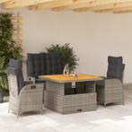vidaXL 4-delige Tuinset met kussens poly rattan grijs, 4 zitplaatsen, Nieuw, Tuinset, Verzenden