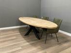 Ovale eiken tafel 5 cm met metalen spinpoot, 280 of 300 cm, Huis en Inrichting, Tafels | Eettafels, 100 tot 150 cm, Verzenden