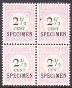 Suriname 1892 - 2,5 cent portzegel in blok van 4 met opdruk, Postzegels en Munten, Postzegels | Nederland, Gestempeld