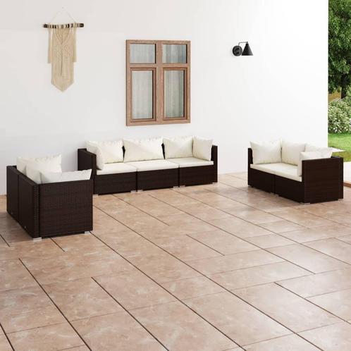 vidaXL 7-delige Loungeset met kussens poly rattan bruin, Tuin en Terras, Tuinsets en Loungesets, Loungeset, Nieuw, Rotan, Verzenden